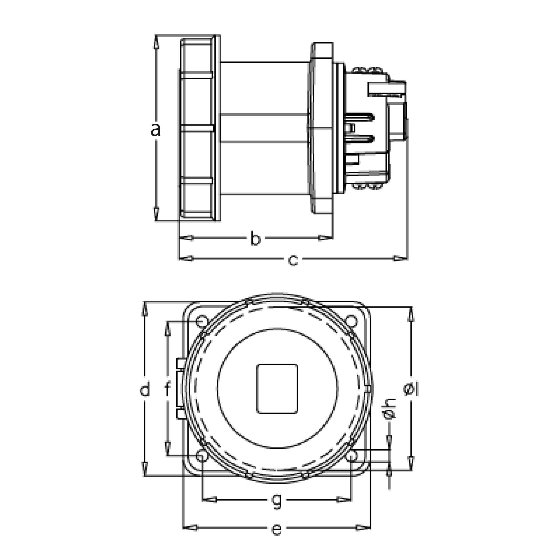 Presa CEE 125A 5P 6h, 3PNE 400V, versione diritta, contatti nichelati, versione GT, morsetto a vite.