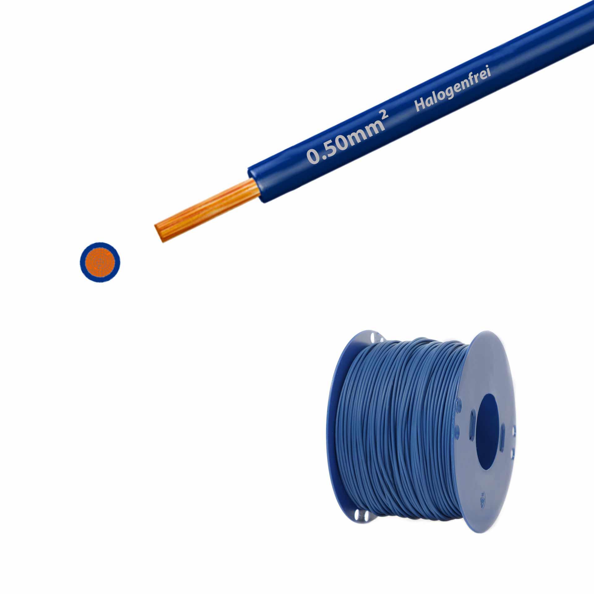 Cavo a trefoli senza alogeni 90° C, 500 V, 0,50 mm2, blu scuro (RAL 5010), su bobina di plastica