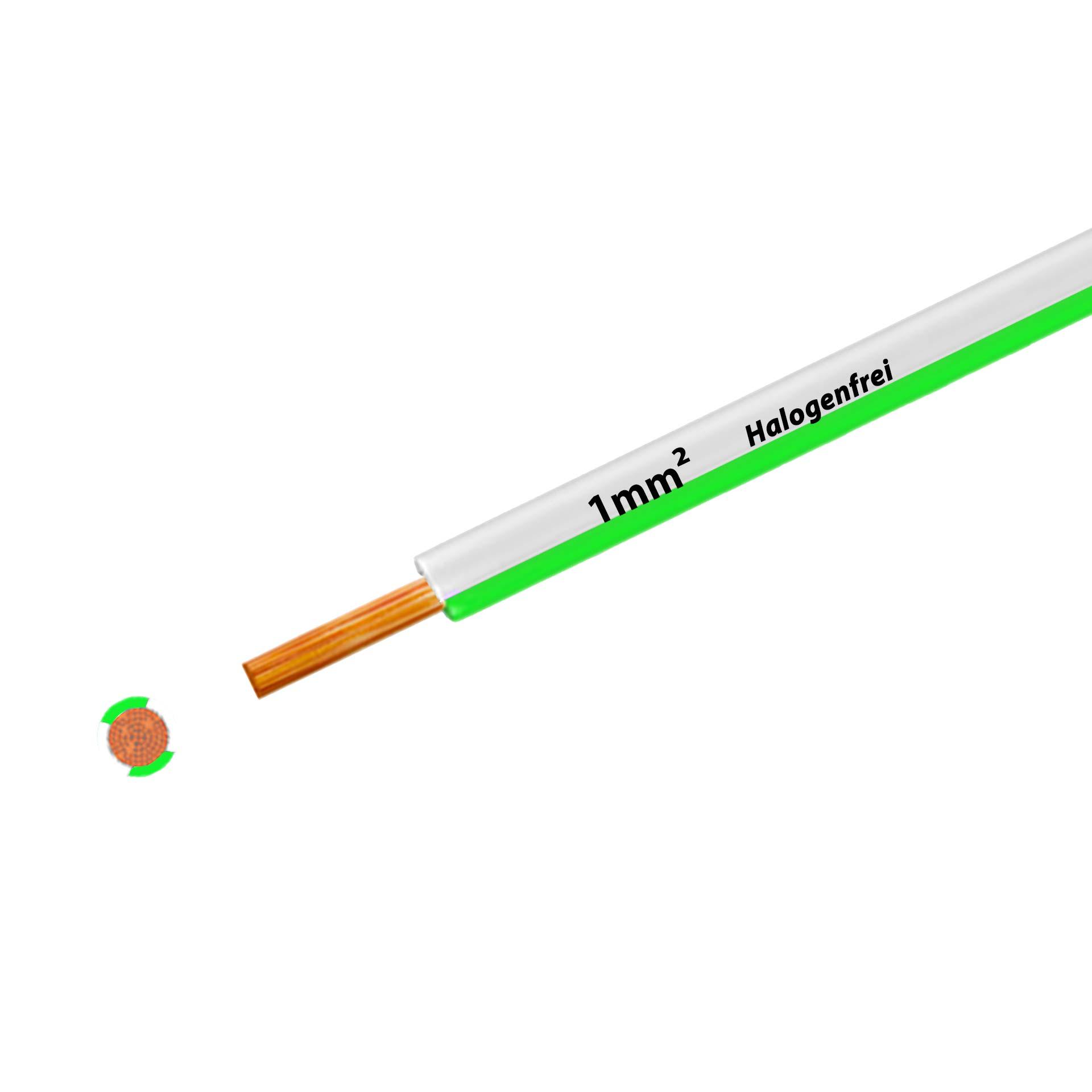 Cavo a trefoli senza alogeni 90° C, 500V, 1,00 mm2, bianco-verde (RAL 9010/6018), su bobina di plastica
