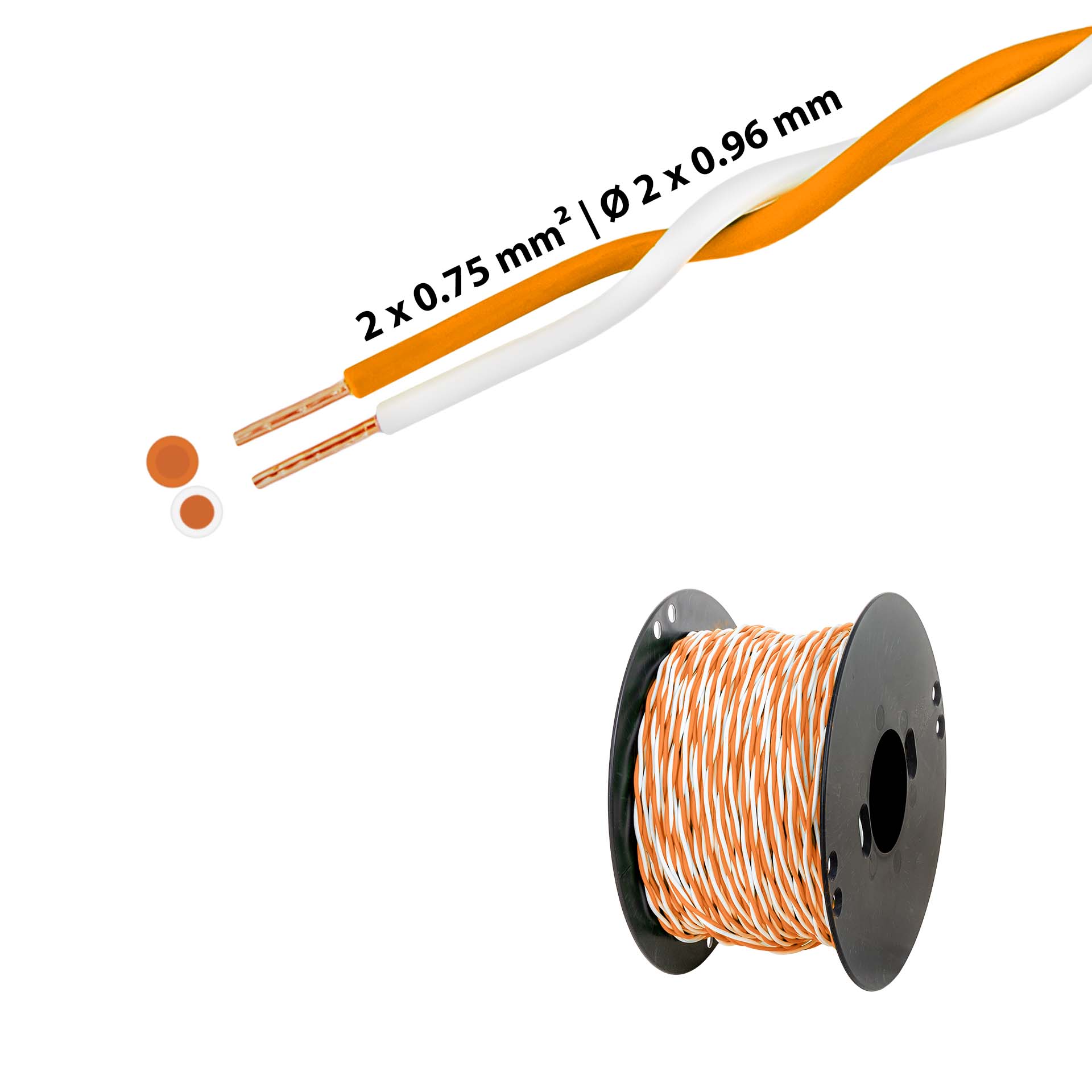 Fil en T torsadé 2 x 0.75mm2, blanc-orange Fil en T torsadé 2 x 0.75mm2, blanc-orange