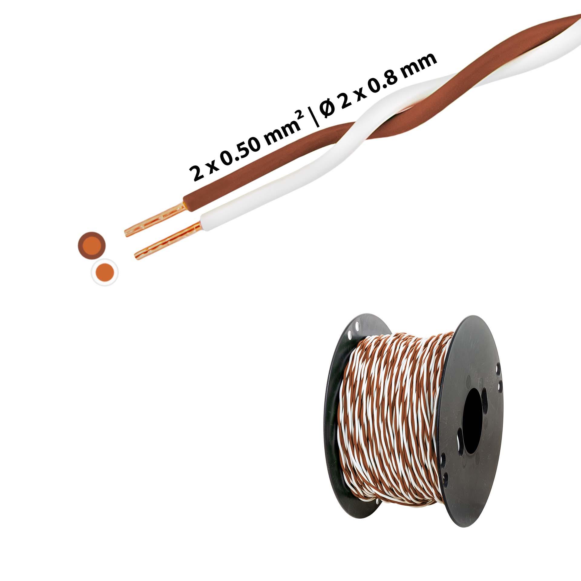 Fil en T torsadé 2 x 0.5mm2, blanc-brun Fil en T torsadé 2 x 0.5mm2, blanc-brun