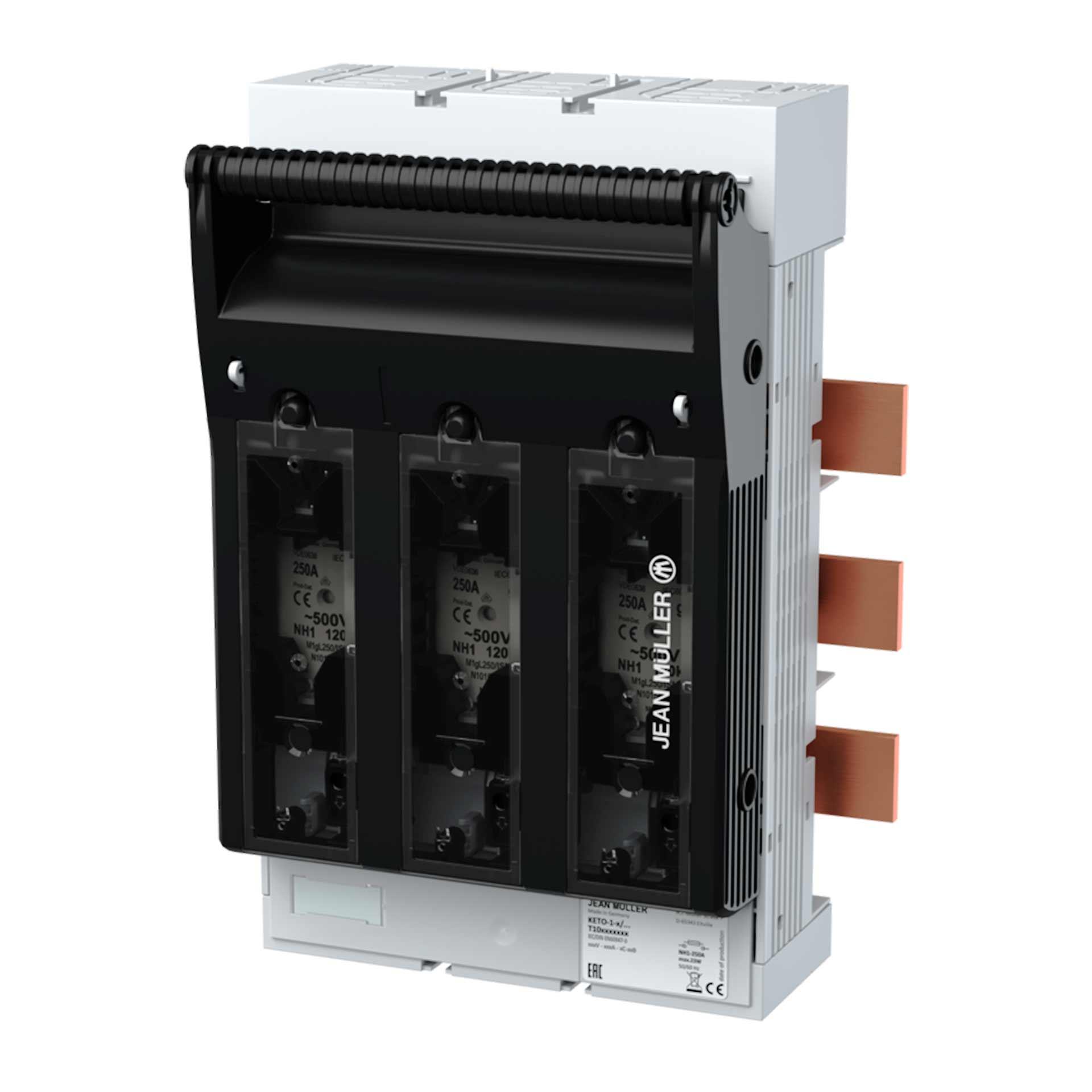 NH fuse switch-disconnector size 1, 3P, max. 250A, KETO-1-3/60/AOU/F M10 (busbar system) NH fuse switch-disconnector size 1, 3P, max. 250A, KETO-1-3/60/AOU/F M10 (busbar system)