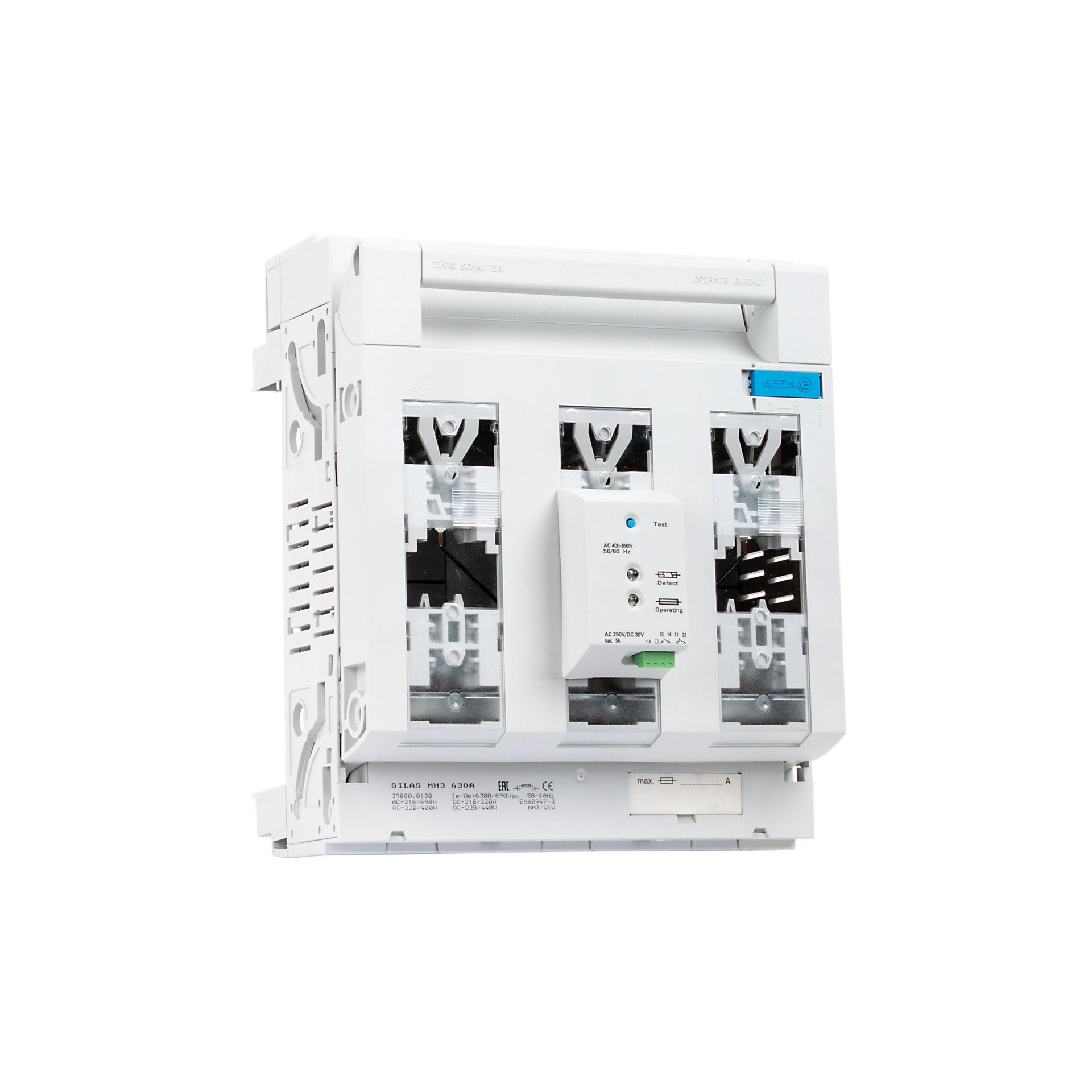 Sezionatore con fusibile Silas NH misura 3, 3P, 60mm, M10, max. 630A, U2, ESÜ Sezionatore con fusibile Silas NH misura 3, 3P, 60mm, M10, max. 630A, U2, ESÜ