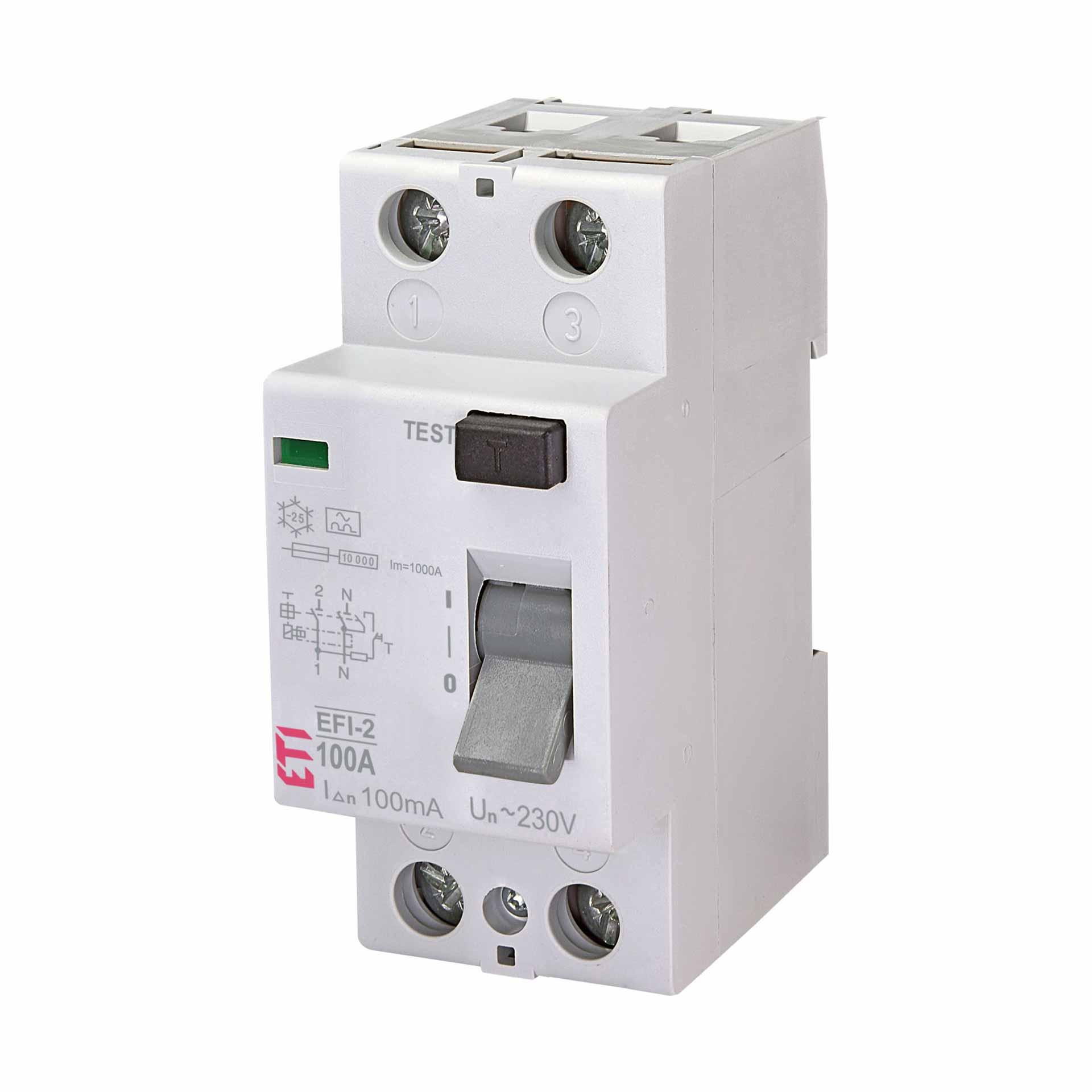 Interruttore differenziale, istantaneo, EFI-2, tipo A, bipolare, 100A, 10kA (0,1A)