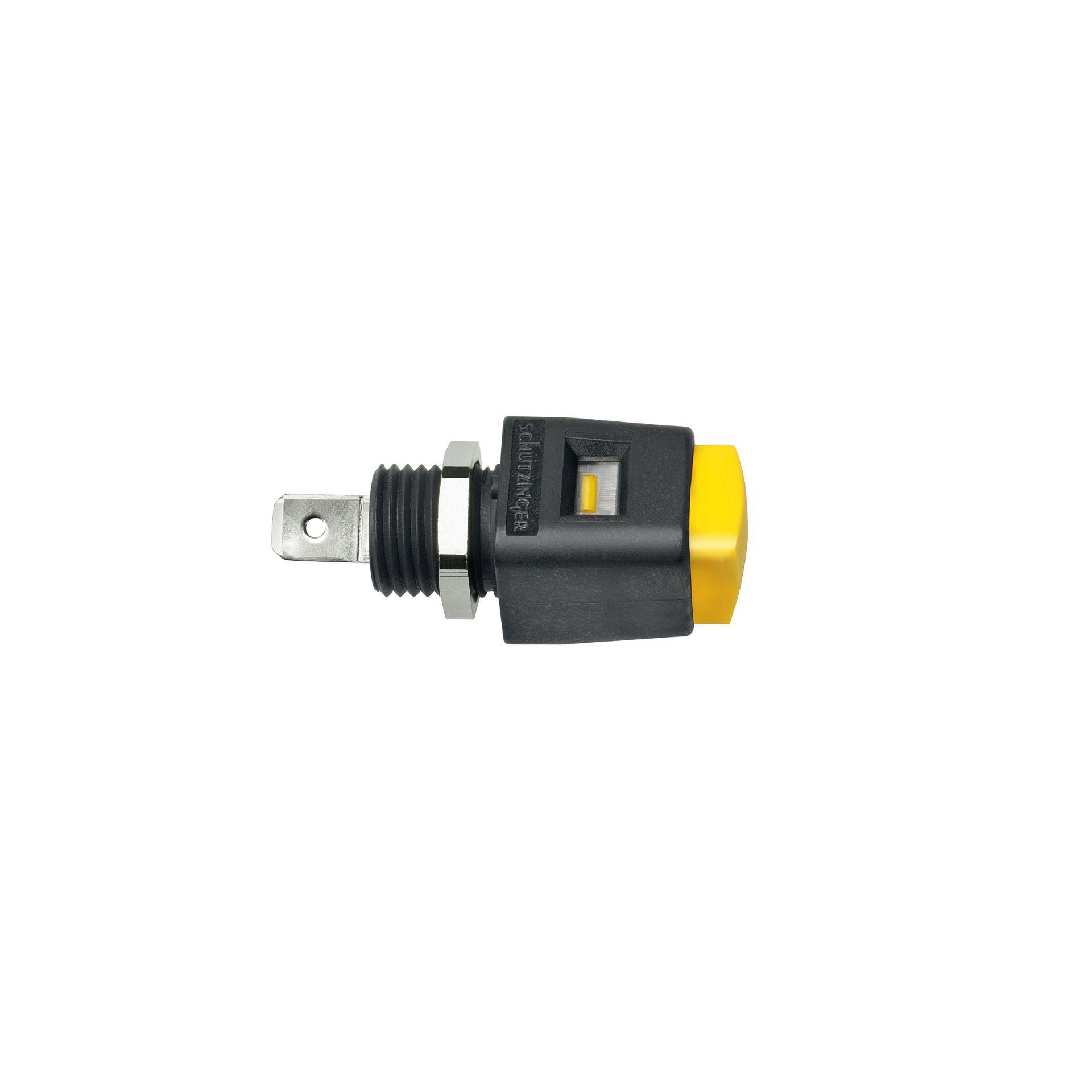Terminale a pressione ad azione rapida, installazione completamente isolata per pannelli frontali in metallo, giallo Terminale a pressione ad azione rapida, installazione completamente isolata per pannelli frontali in metallo, giallo