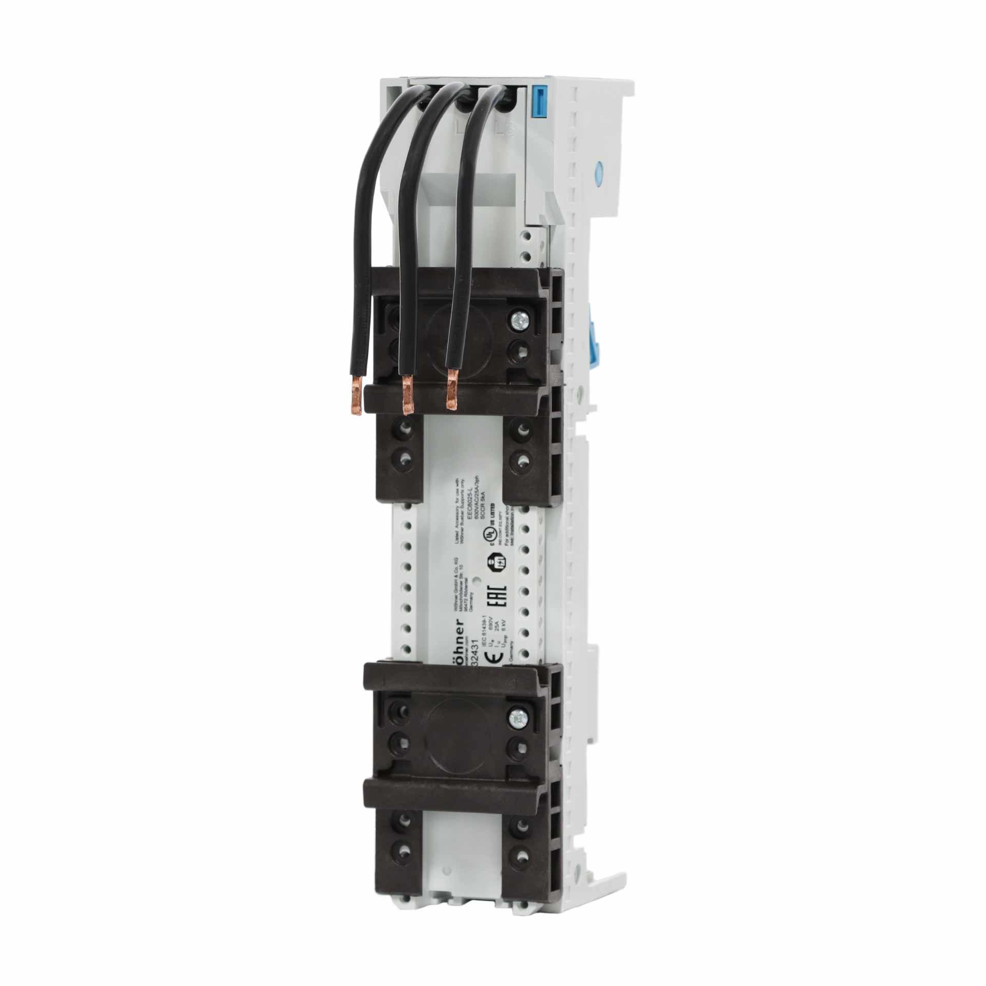 Adattatore sbarre 3P 25A, 2T con sezione superiore rimovibile, 45x200mm