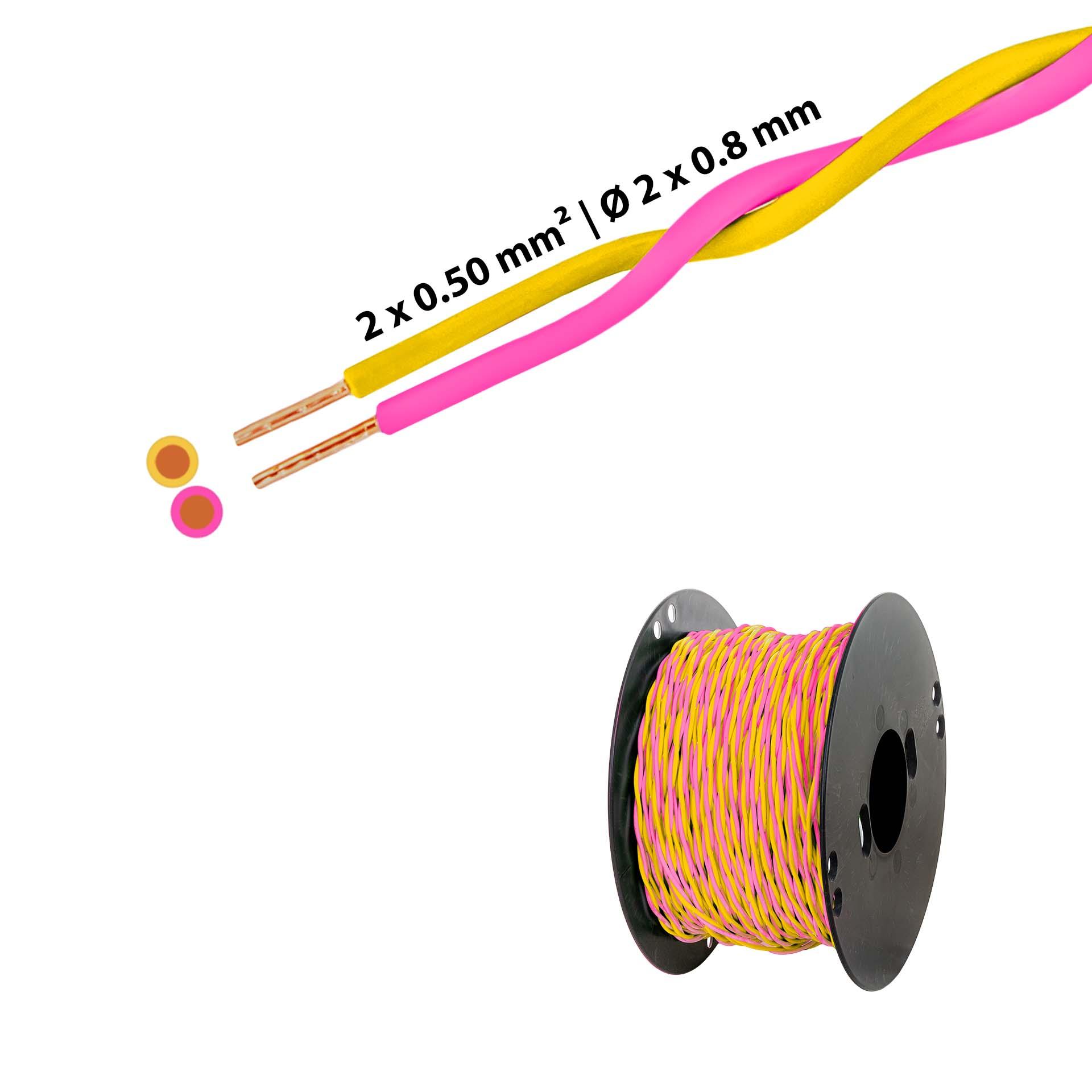 Fil en T torsadé 2 x 0.5mm2, jaune-rose Fil en T torsadé 2 x 0.5mm2, jaune-rose