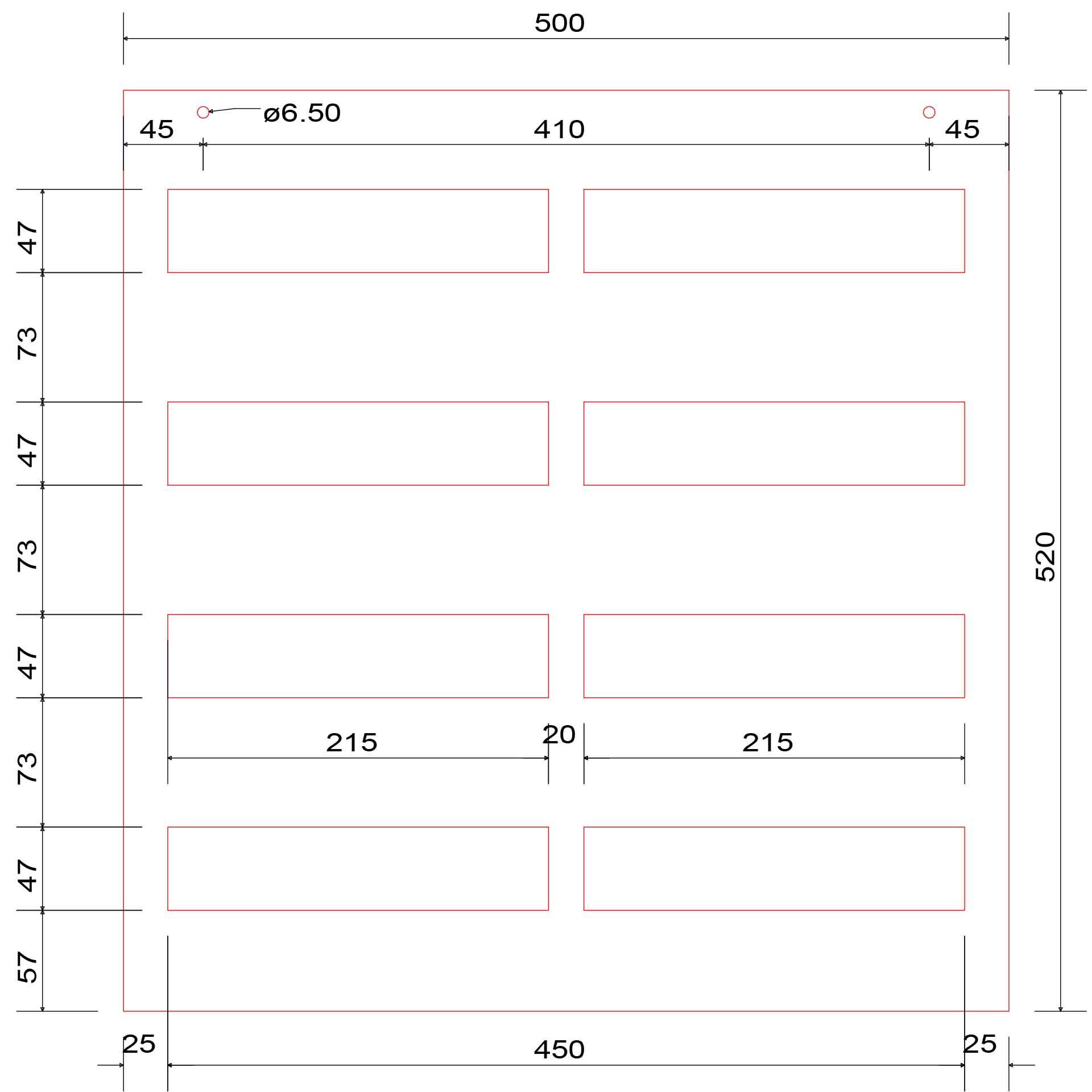 Piastra di copertura con foro 500x520x4mm