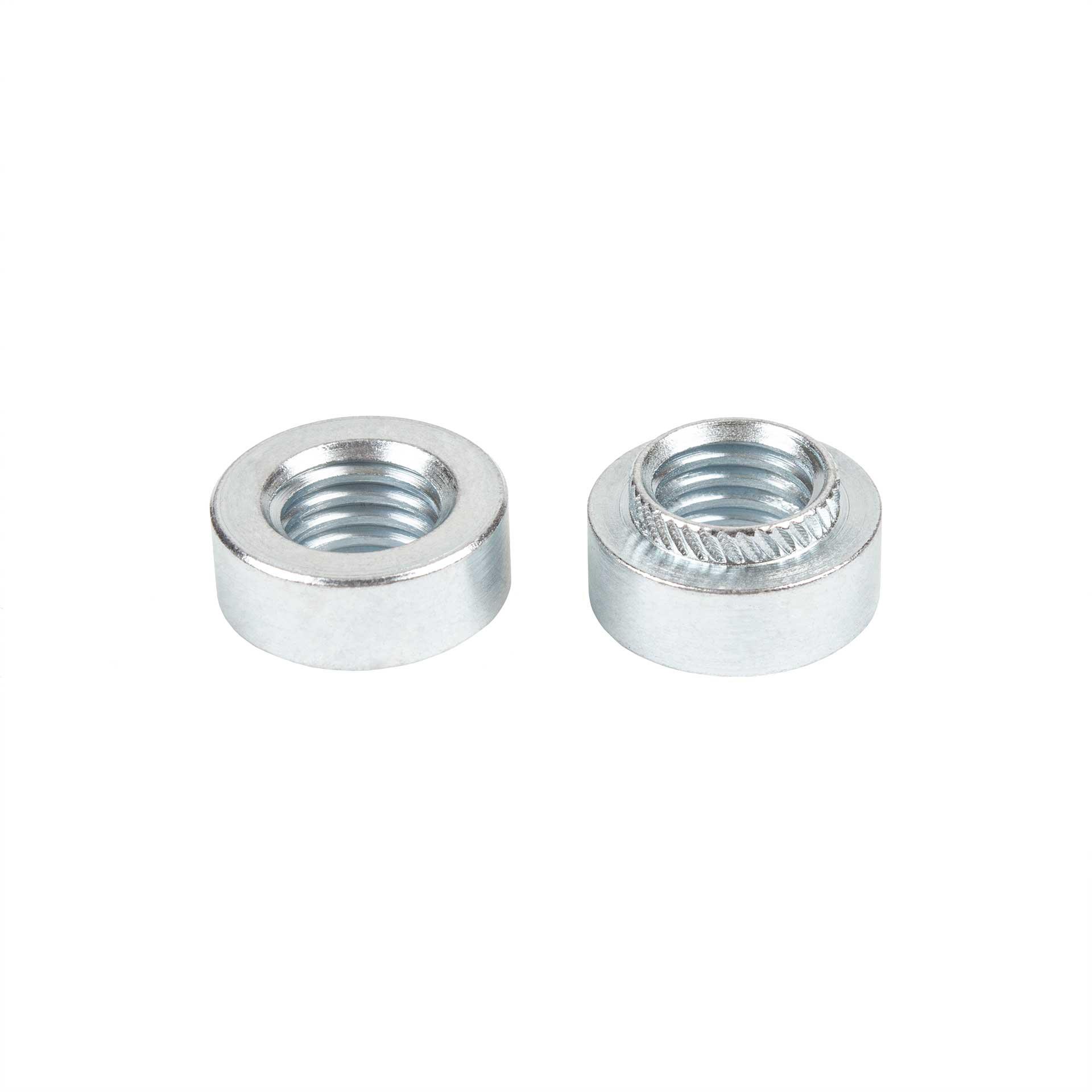 Écrous ronds à sertir M12, alésage Ø 14mm, acier cémenté trempé, zingué-bleu Écrous ronds à sertir M12, alésage Ø 14mm, acier cémenté trempé, zingué-bleu