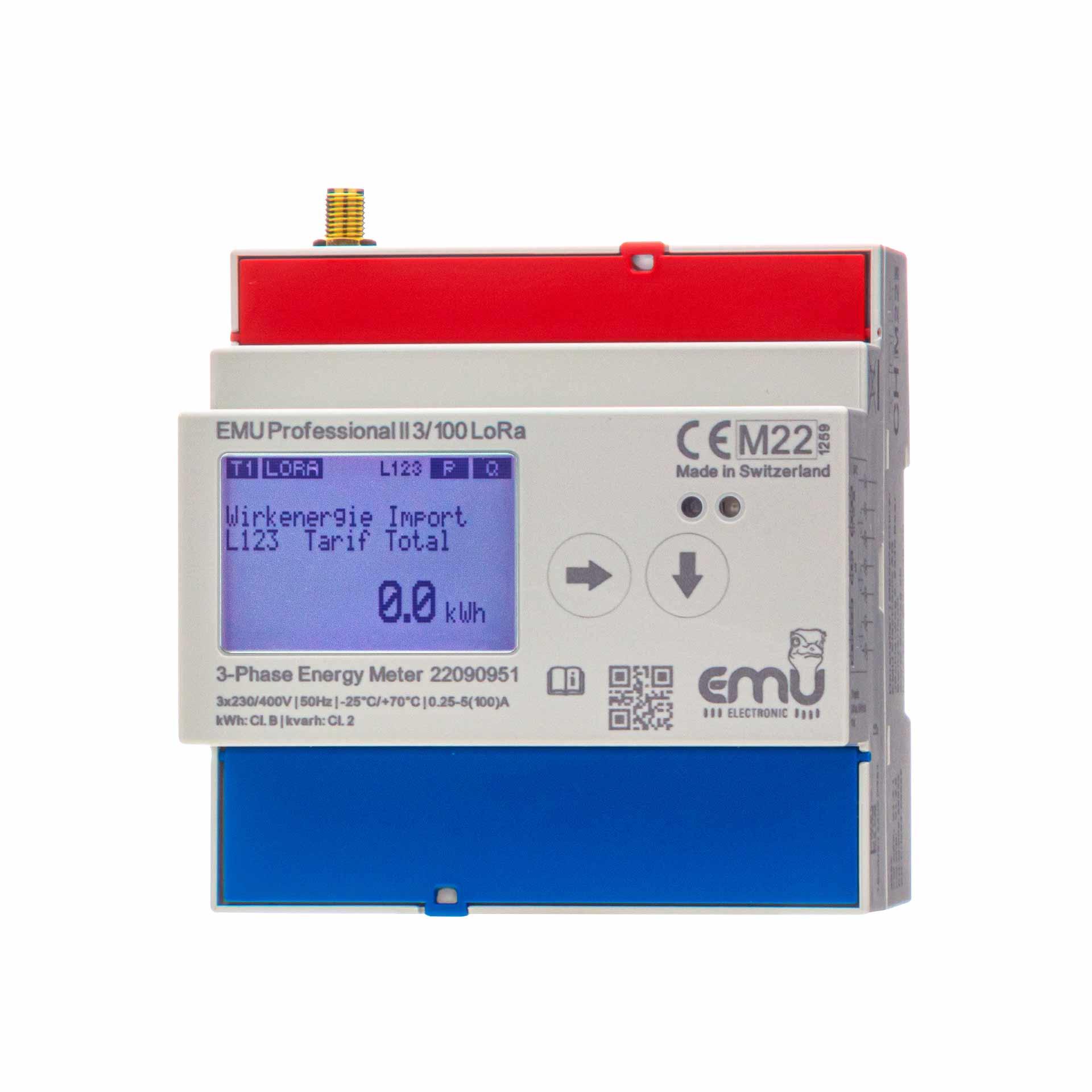 Contatore di energia EMU Professional II 3/100, LoRa, antenna E, omologazione MID B+D, misura diretta 100A 3PN