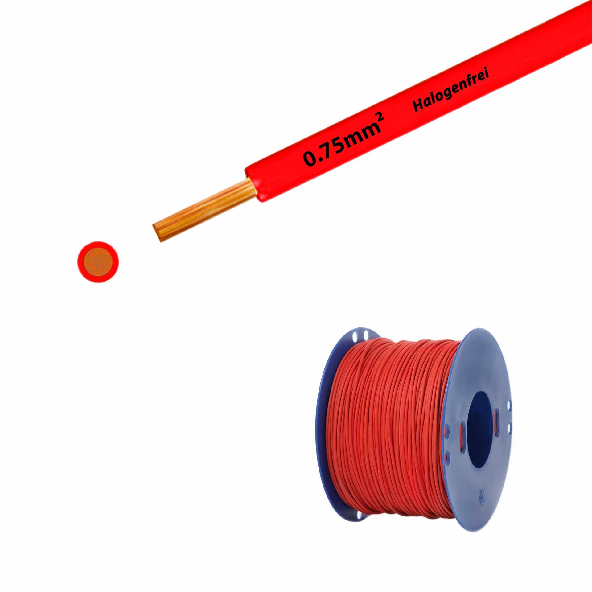 Cavo a trefoli senza alogeni 90° C, 500 V, 0,75 mm2, rosso (RAL 3000), su bobina di plastica