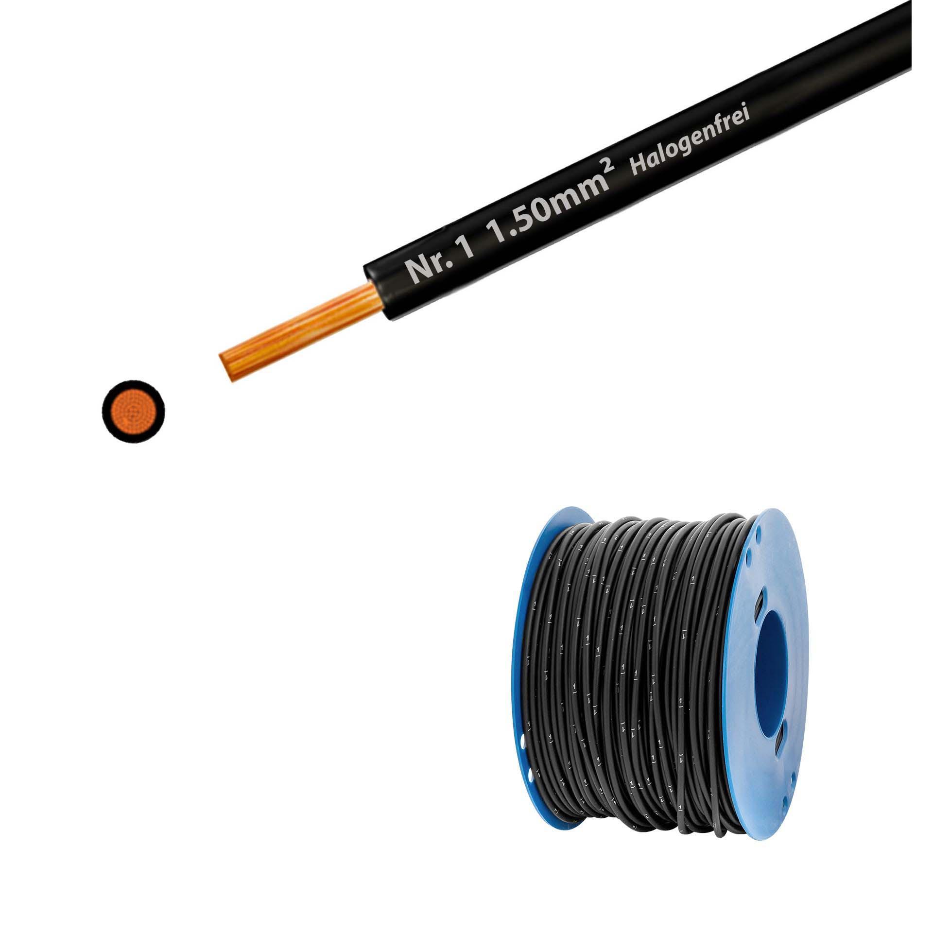 Cavo a trefoli senza alogeni 90° C, 750 V, 1,50 mm2, nero n. 1 (RAL 9005), su bobina di plastica