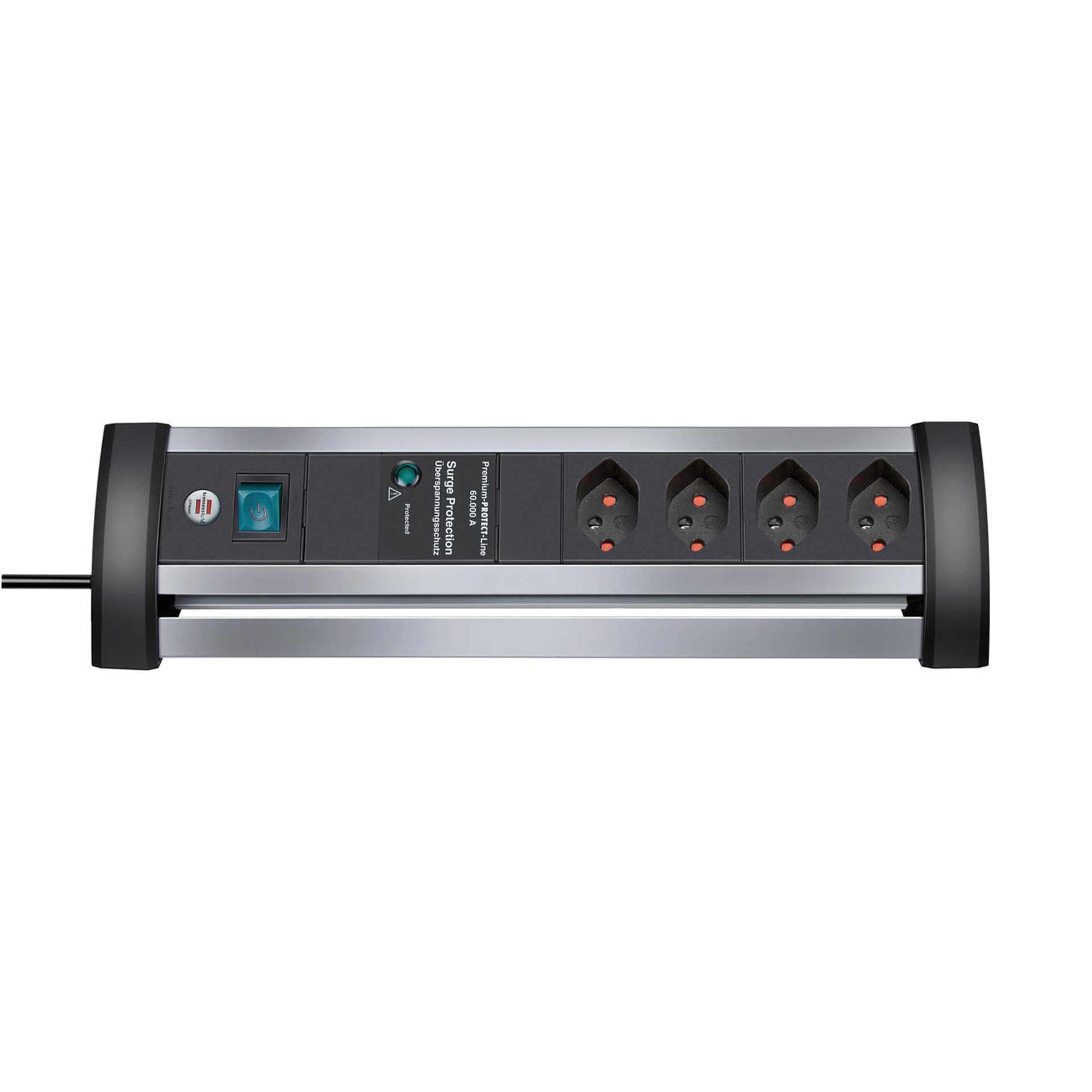 Alu-Office-Line 60.000A Striscia di prese di protezione contro le sovratensioni a 4 pieghe da 1,8 m H05VV-F 3G1,5 *CH* Alu-Office-Line 60.000A Striscia di prese di protezione contro le sovratensioni a 4 pieghe da 1,8 m H05VV-F 3G1,5 *CH*