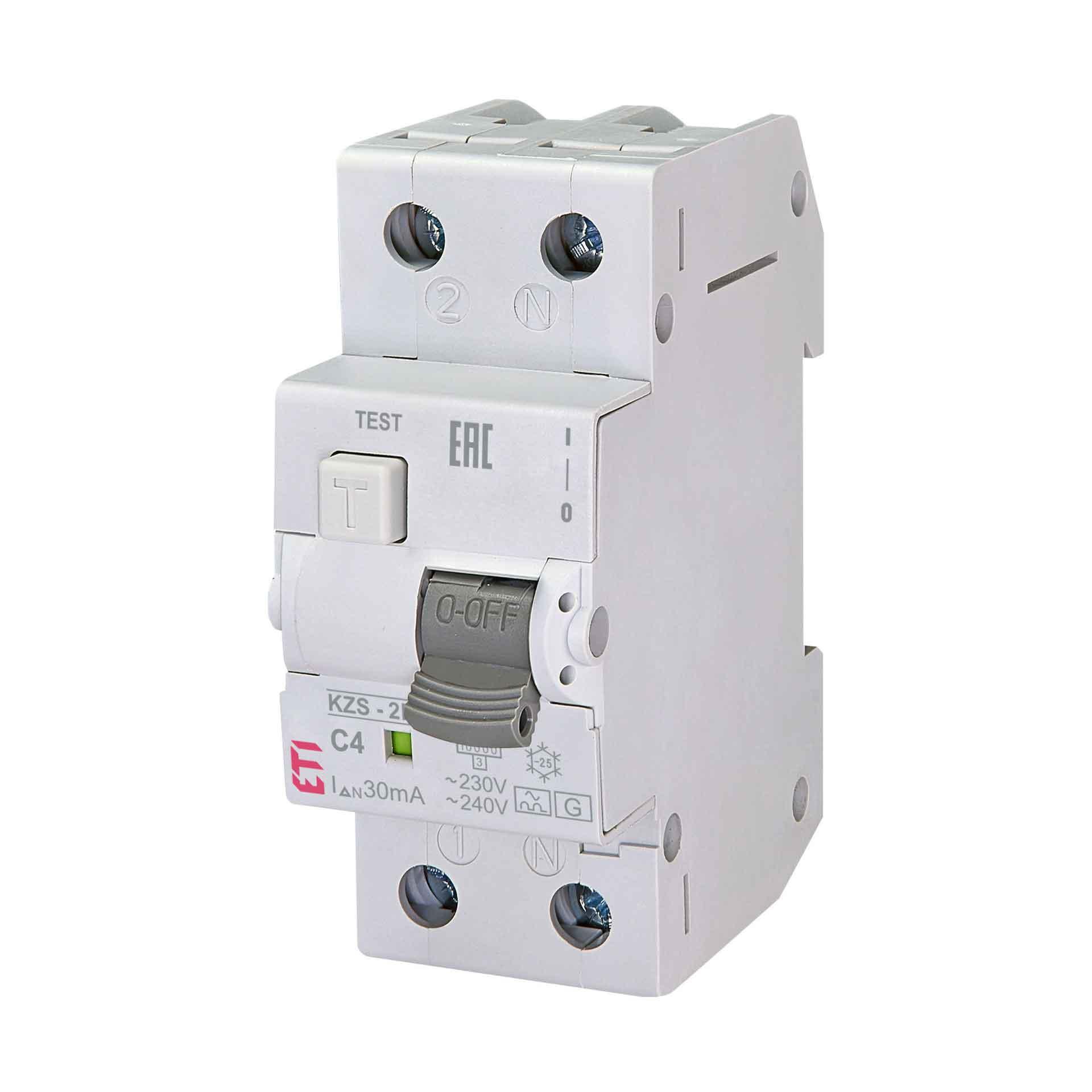 Disjoncteur différentiel (FI-LS) légèrement temporisé,  KZS-2M, type A, G/KV, 1 pôle+N, caractéristi