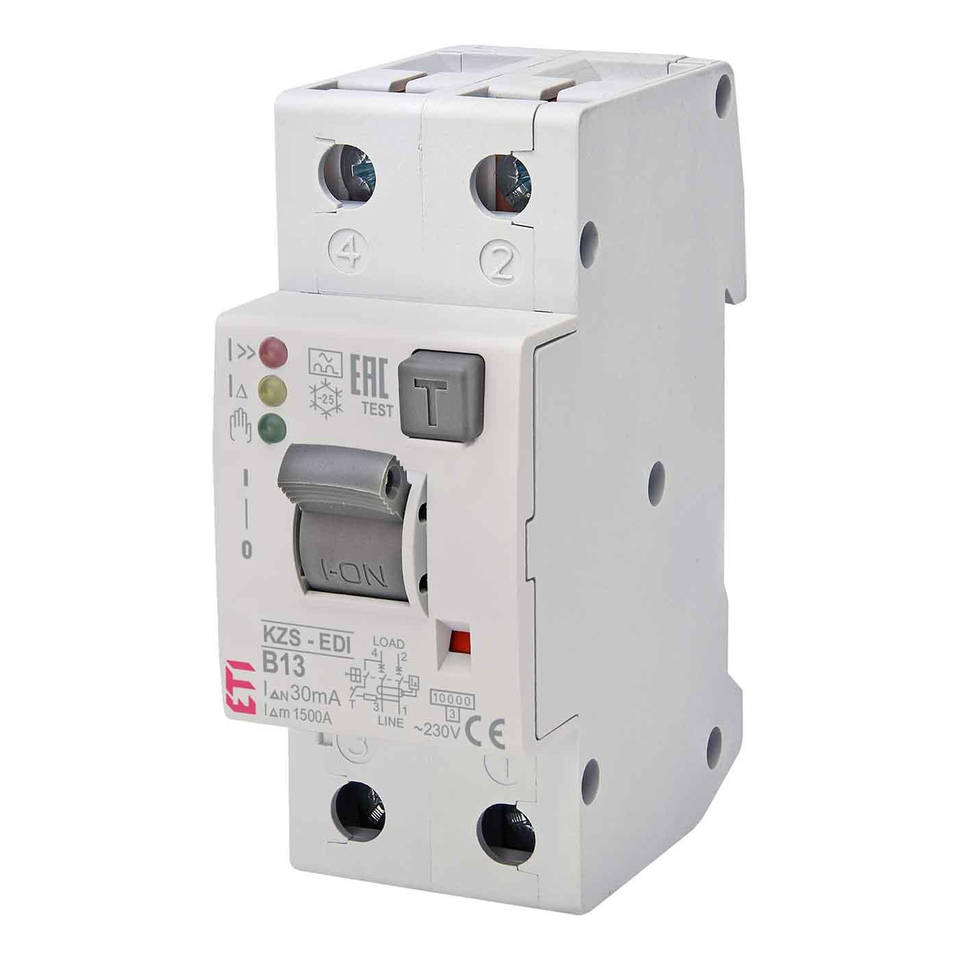Disjoncteur différentiel (FI-LS) avec signal LED, KZS-2M, type A, 2 pôles EDI, caractéristique C / 1