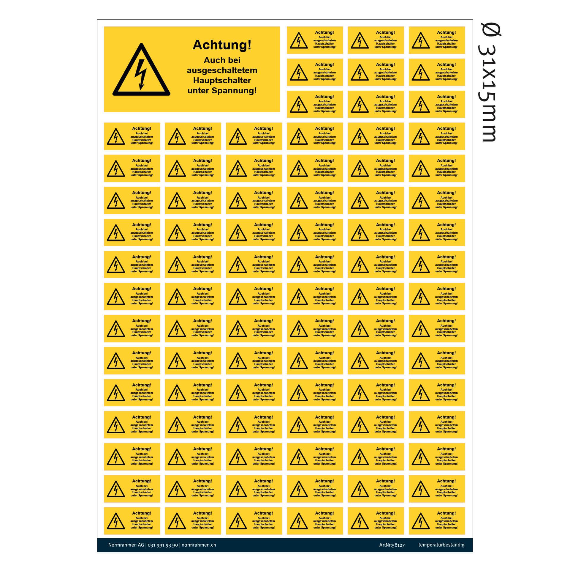 Attention main switch 50x25mm,PU 40 pcs. A4 sheet